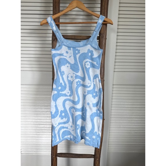 Hollister Retro Flower Power Bodycon Dress Blue White Sleeveless Mini SIze S - Picture 2 of 5